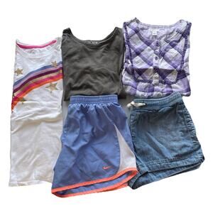 Lot of 5 Tops & Shorts Girls M (10-12) Nike, Wonder Nation, Crewcuts, Place